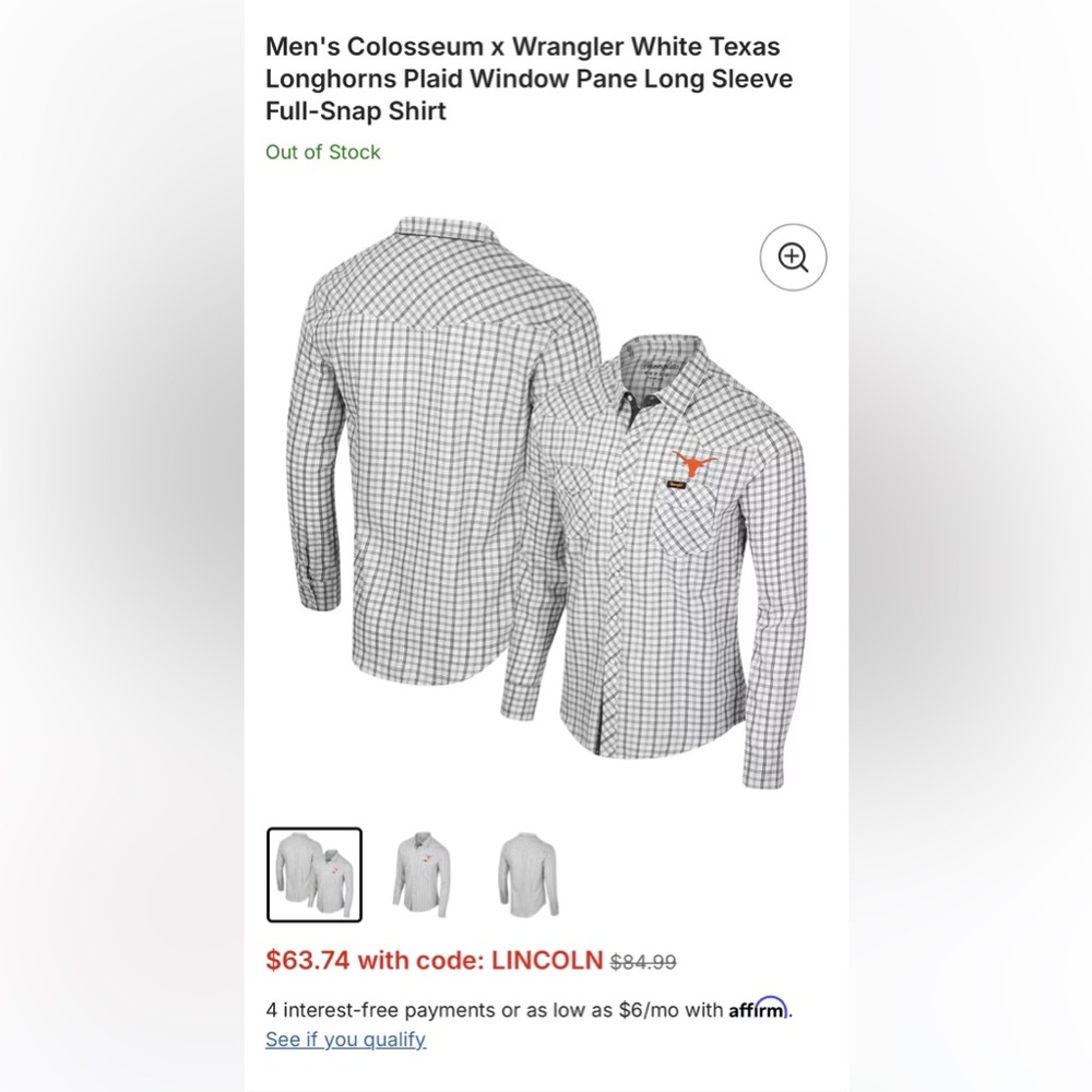 Men’s Colosseum x Wrangler White Texas Longhorns Plaid Pearl Snap Button Up